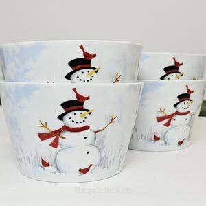 Vtg WINTER CHEERS Snowman Collection Appetizer Cereal Bowls set of 4 Christmas